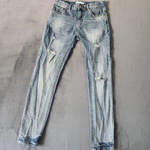 Climax Womens Vision Straight Leg Jeans Light Wash Distressed 28